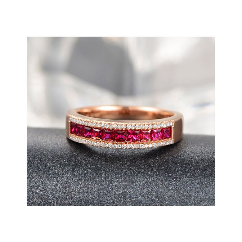 Bague rubis diamant or rose - Lumière Érubescente - 5