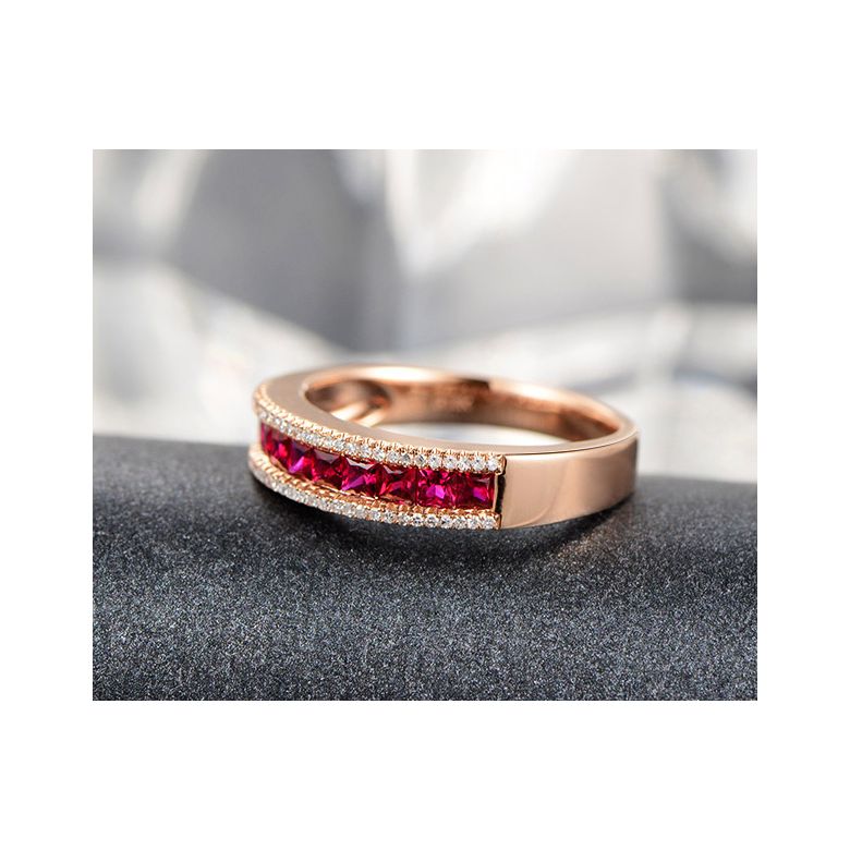 Bague rubis diamant or rose - Lumière Érubescente - 4