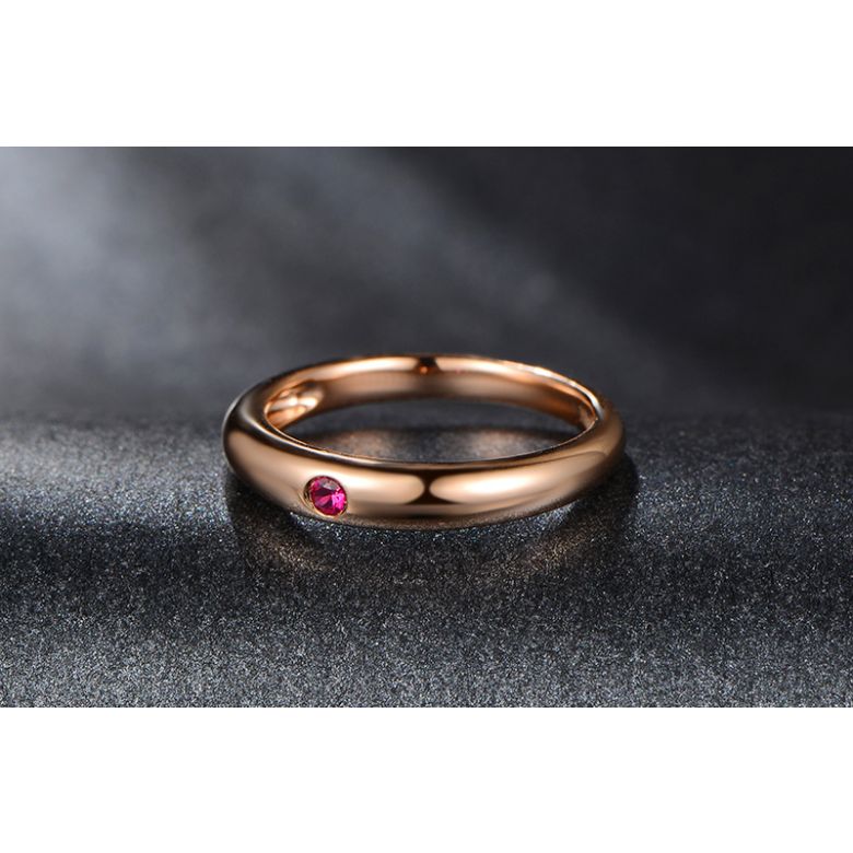 Alliance de mariage Or rose 18cts et rubis rouge rosé - 3