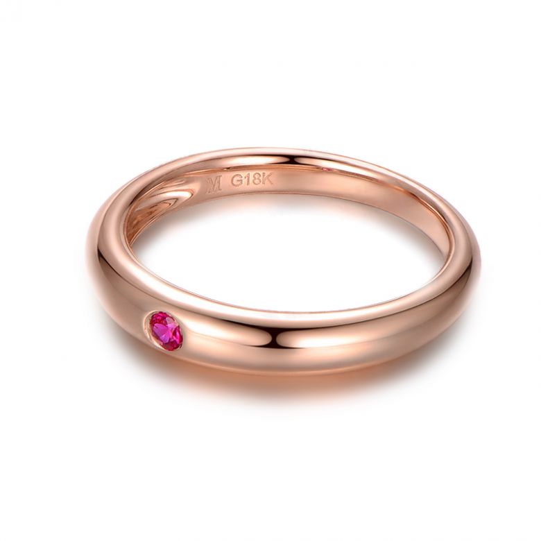 Alliance de mariage Or rose 18cts et rubis rouge rosé - 5