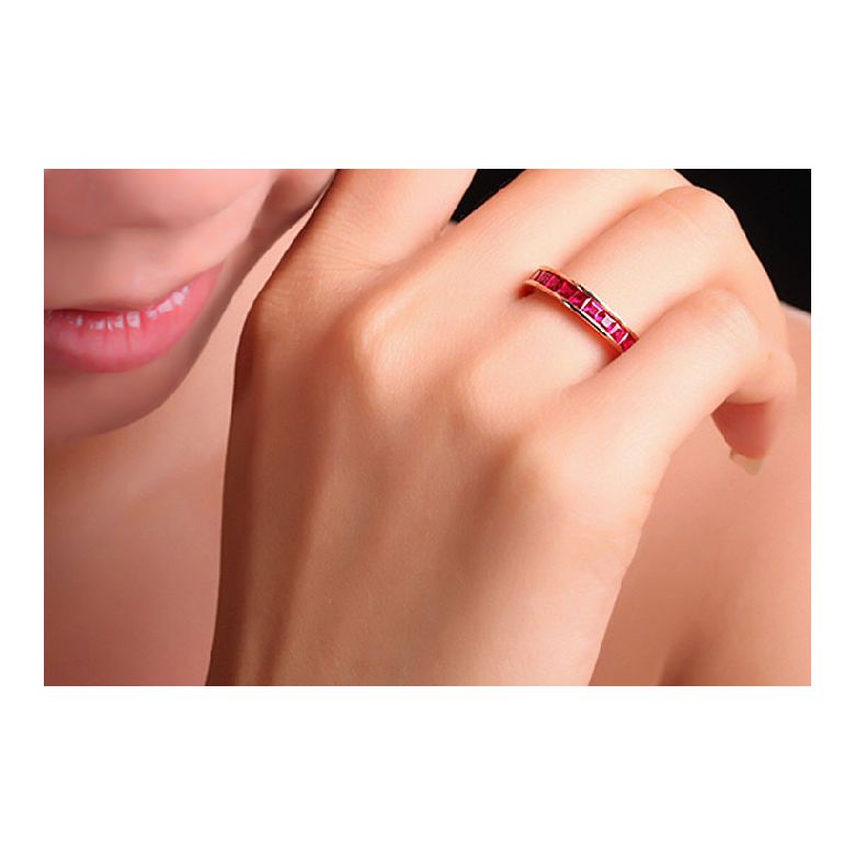 Alliance demi-tour Or rose - Rubis sertis rails 1.20 carats - 2