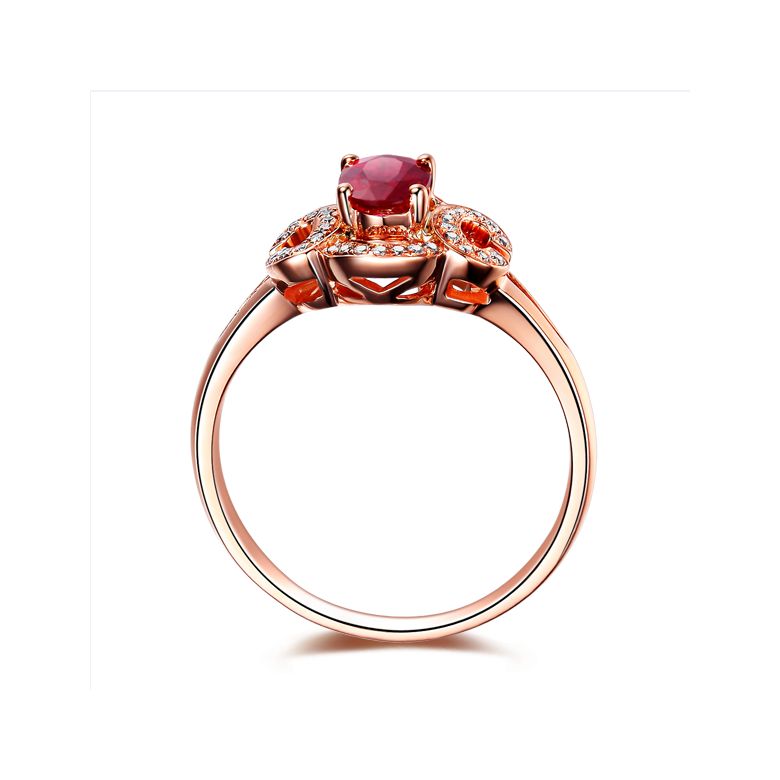 Bague de fiançailles en rubis diamants et or rose. Motifs bouclés - 5