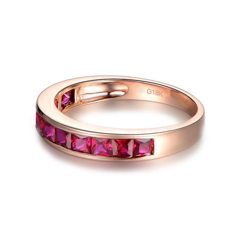 Alliance demi-tour Or rose - Rubis sertis rails 1.20 carats - 8
