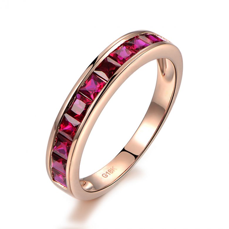 Alliance demi-tour Or rose - Rubis sertis rails 1.20 carats - 1