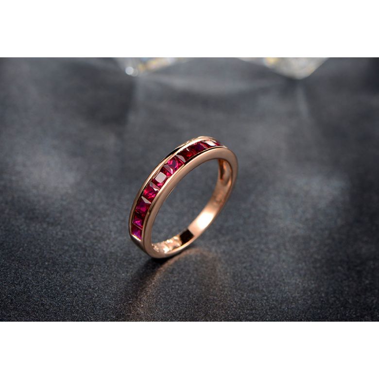 Alliance demi-tour Or rose - Rubis sertis rails 1.20 carats - 3