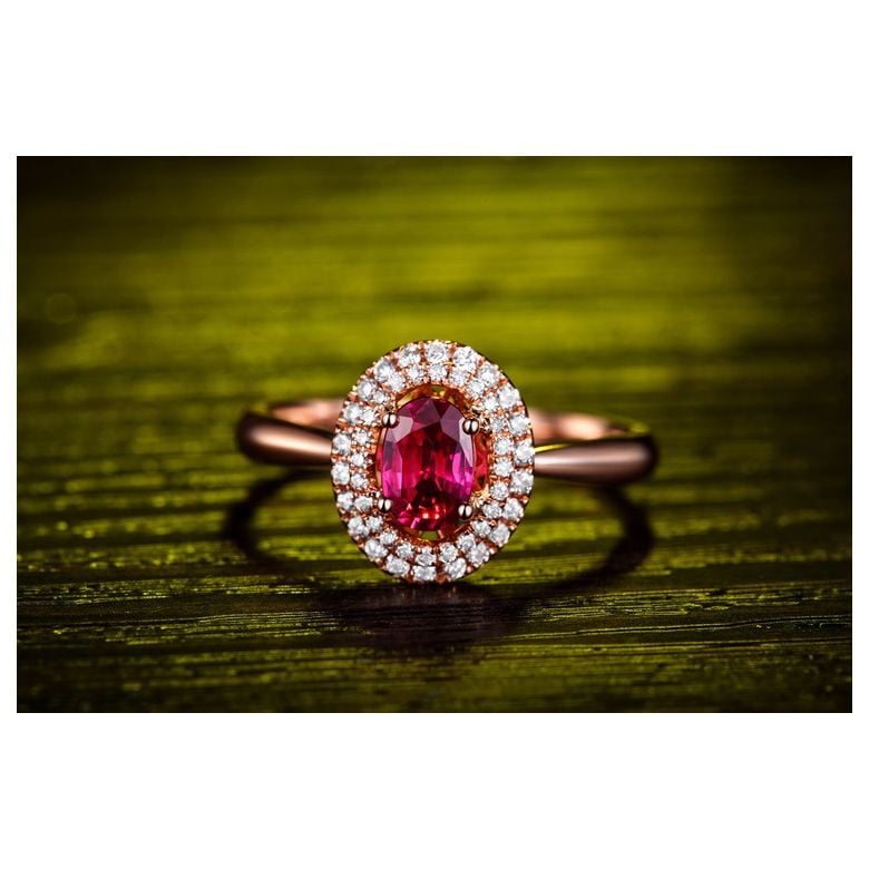 Bague de fiançailles rubis diamants et or rose - Forme ovale - 3