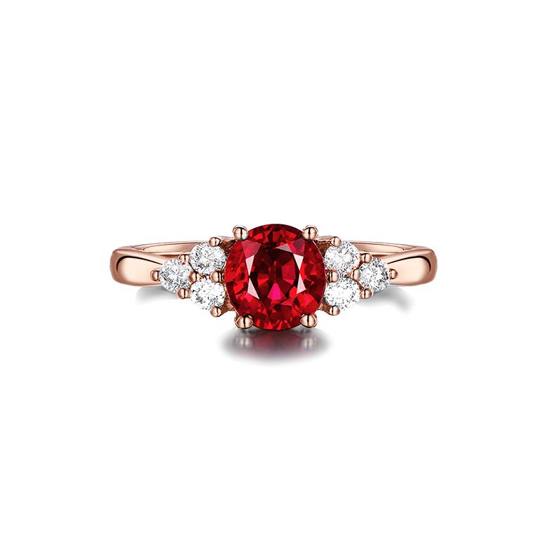 Bague Fiançailles Rubis, Diamants, Or rose. Douce France - 4