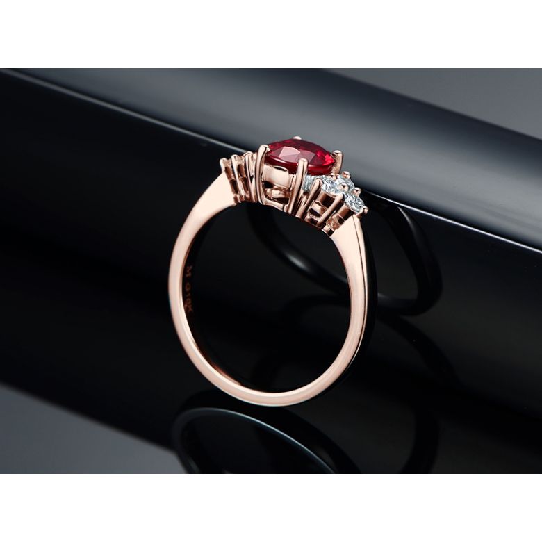 Bague Fiançailles Rubis, Diamants, Or rose. Douce France - 3
