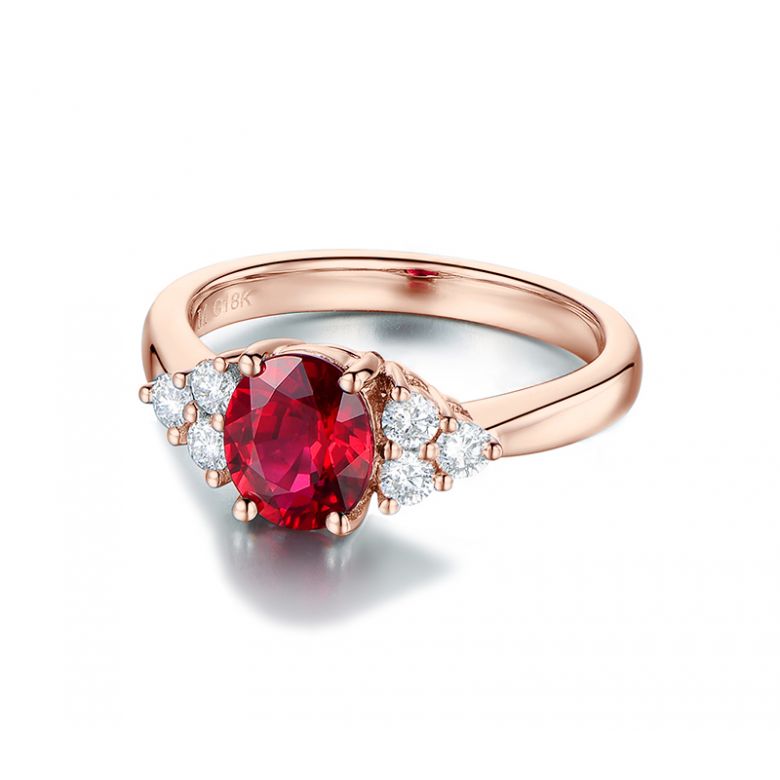 Bague Fiançailles Rubis, Diamants, Or rose. Douce France - 5