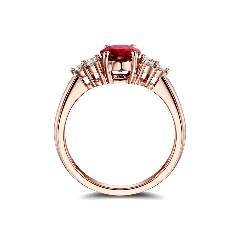 Bague Fiançailles Rubis, Diamants, Or rose. Douce France - 6