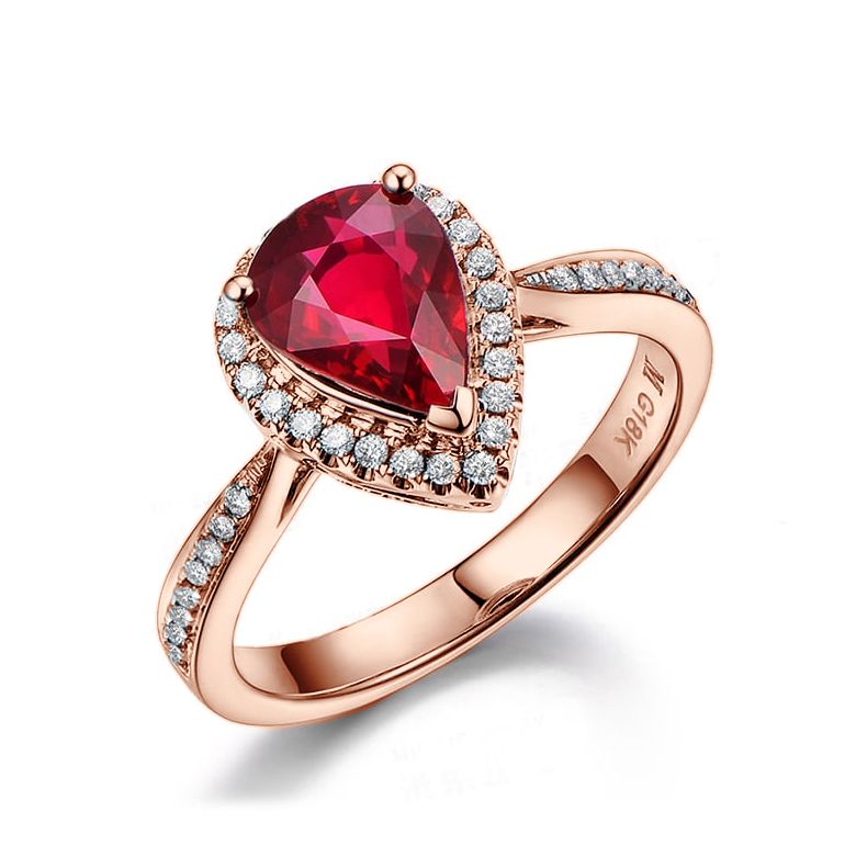 Bague Comtesse Rubis Poire et Diamants. Or rose - 1