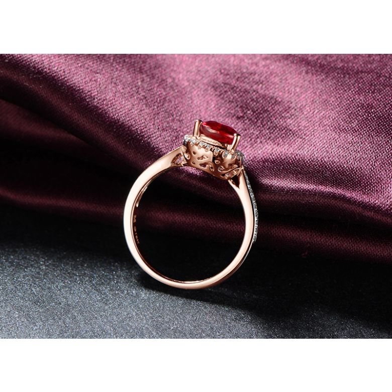 Bague Comtesse Rubis Poire et Diamants. Or rose - 3