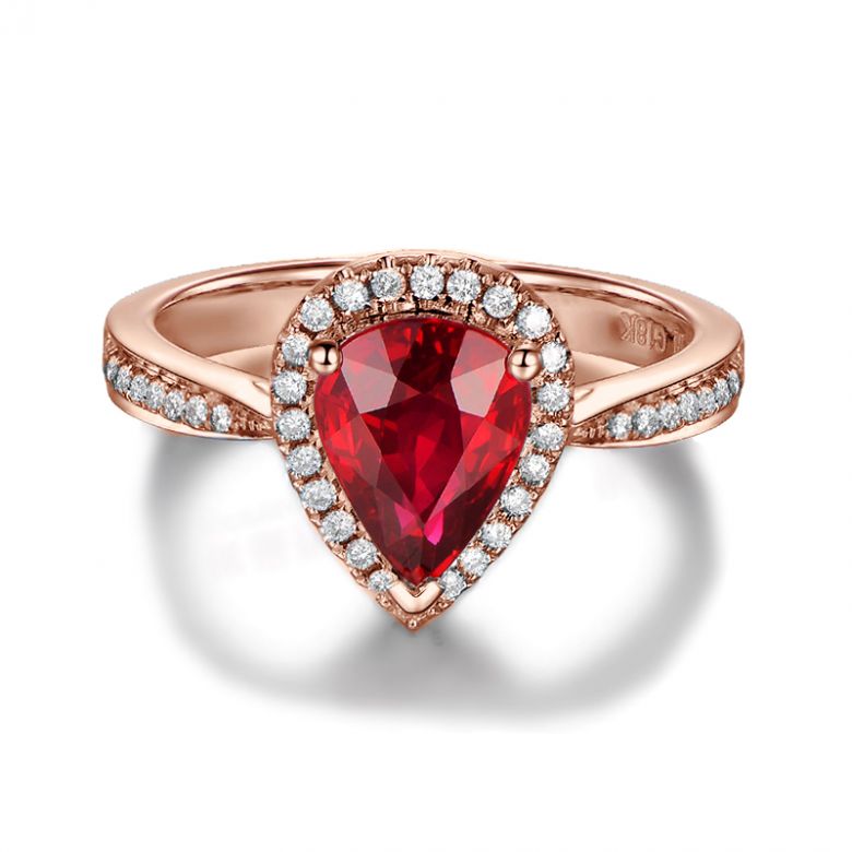 Bague Comtesse Rubis Poire et Diamants. Or rose - 4