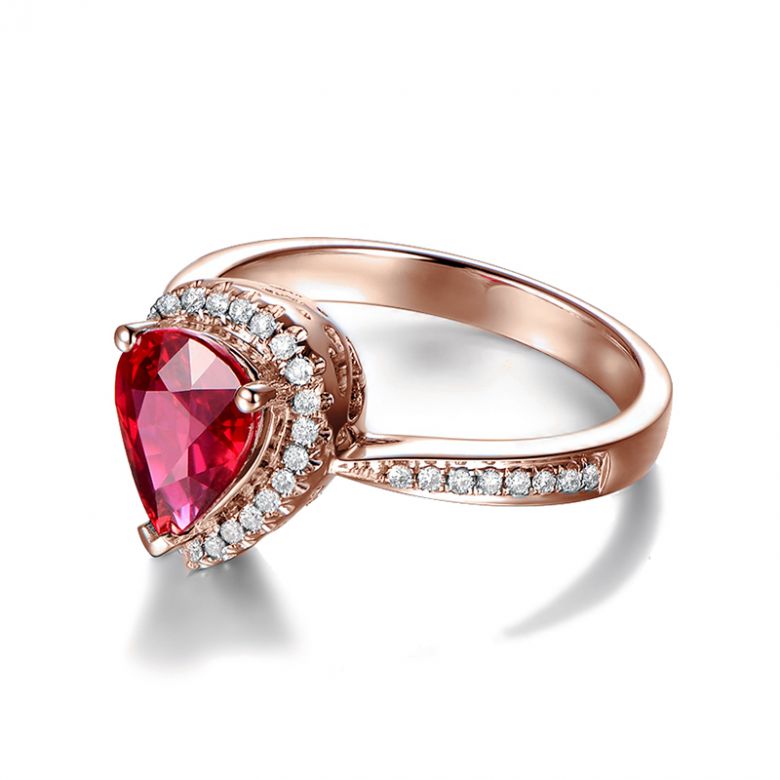 Bague Comtesse Rubis Poire et Diamants. Or rose - 5