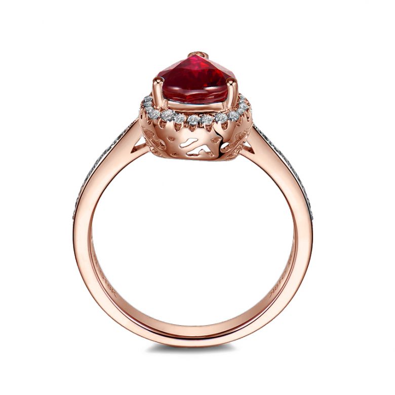 Bague Comtesse Rubis Poire et Diamants. Or rose - 6