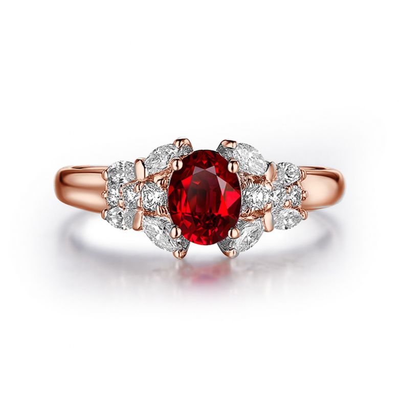Bague Fiancaille Carlita Rubis Diamants Or Rose  - 2