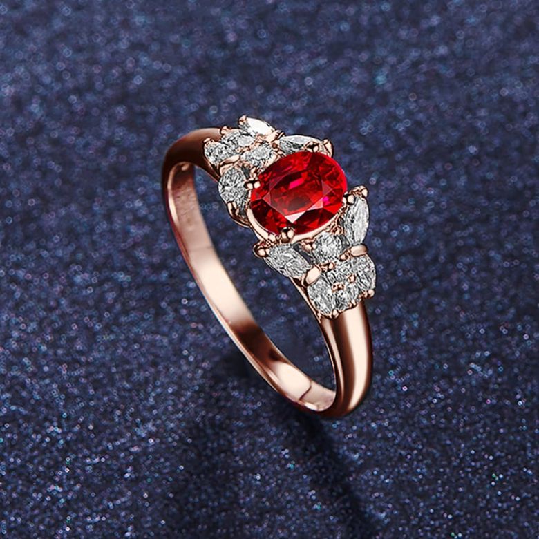 Bague Fiancaille Carlita Rubis Diamants Or Rose  - 5