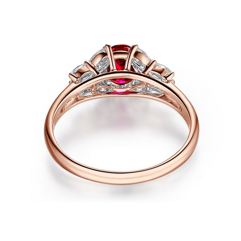 Bague Fiancaille Carlita Rubis Diamants Or Rose  - 6