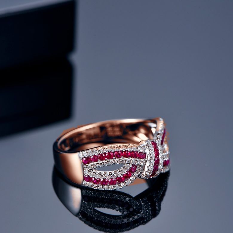 Bague Mandalay I Noeud Or rose, Rubis, Diamant - 3