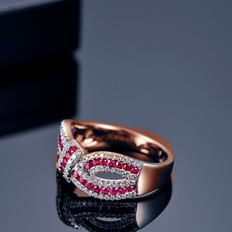 Bague Mandalay I Noeud Or rose, Rubis, Diamant - 5