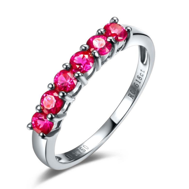 Bague rubis or blanc - Anneau pavé de 6 rubis - 1