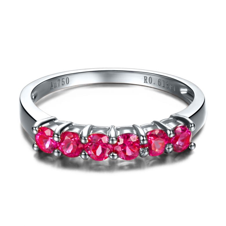 Bague rubis or blanc - Anneau pavé de 6 rubis - 5