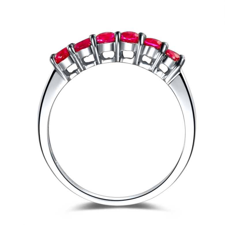 Bague rubis or blanc - Anneau pavé de 6 rubis - 6