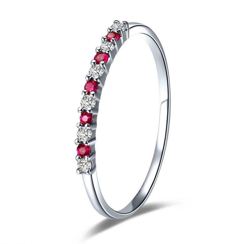 Bague rubis anneau, diamants - Or blanc 18 carats - 1