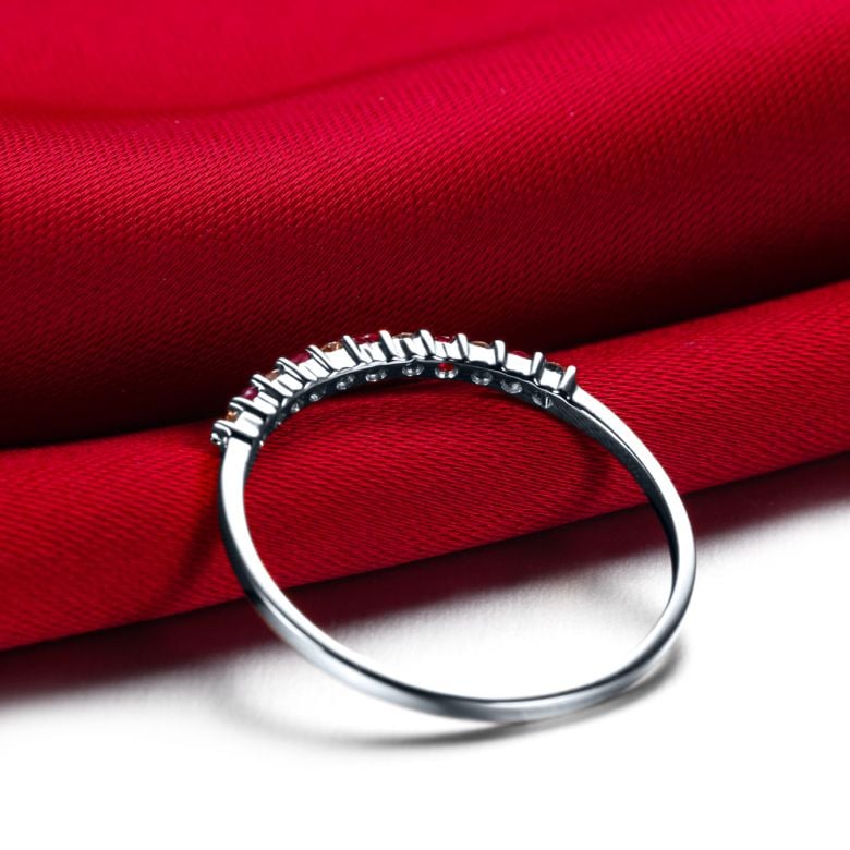Bague rubis anneau, diamants - Or blanc 18 carats - 4