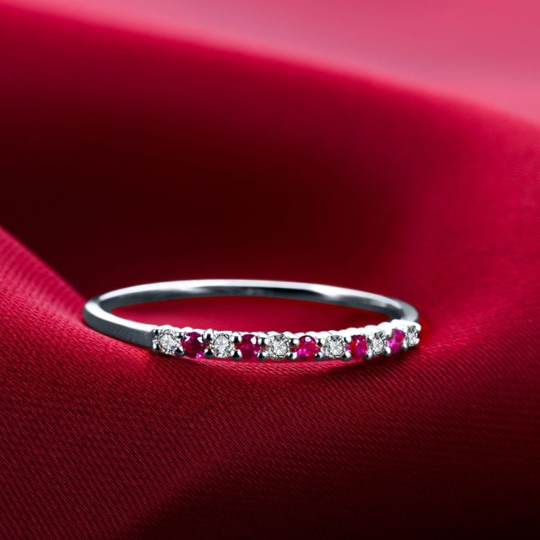 Bague rubis anneau, diamants - Or blanc 18 carats - 2