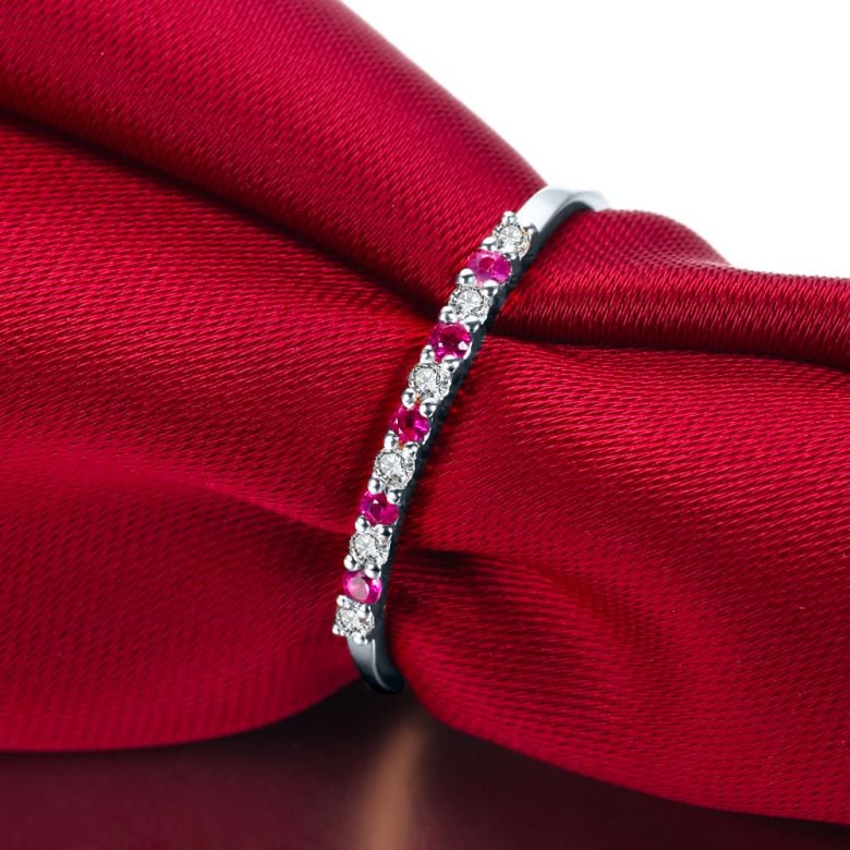 Bague rubis anneau, diamants - Or blanc 18 carats - 3