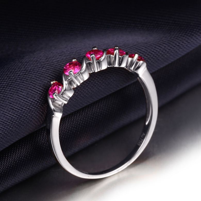 Bague Or Blanc 5 rubis 0.50ct. Bandelettes Incurvées Vagues - 4