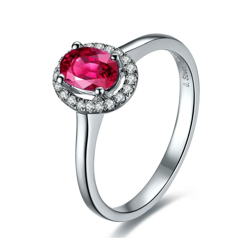 Bague rubis diamants et or blanc - Classique - Contraste éblouissant - 1