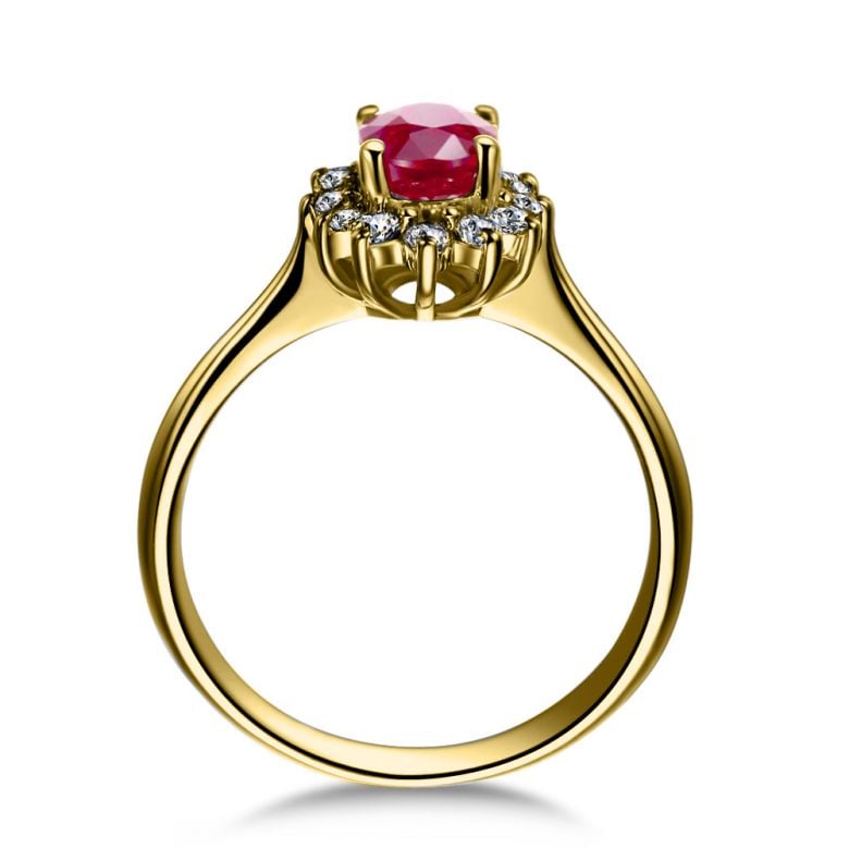 Bague rubis diamants et or jaune - Classique - Contraste éblouissant - 4