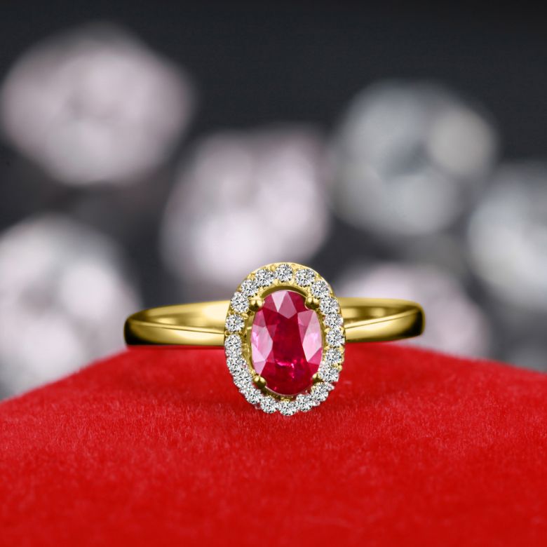 Bague rubis diamants et or jaune - Classique - Contraste éblouissant - 3