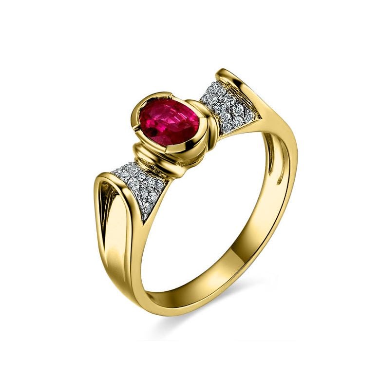Bague rubis ovale, diamants, or jaune - L'esthétique du caractère - 1