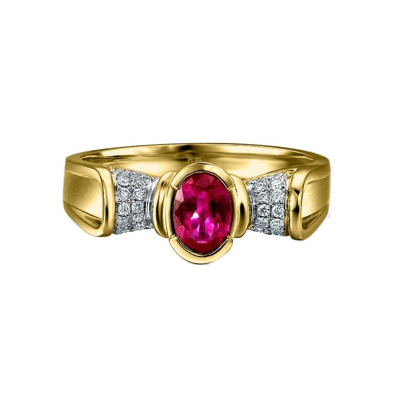 Bague rubis ovale, diamants, or jaune - L'esthétique du caractère - 2