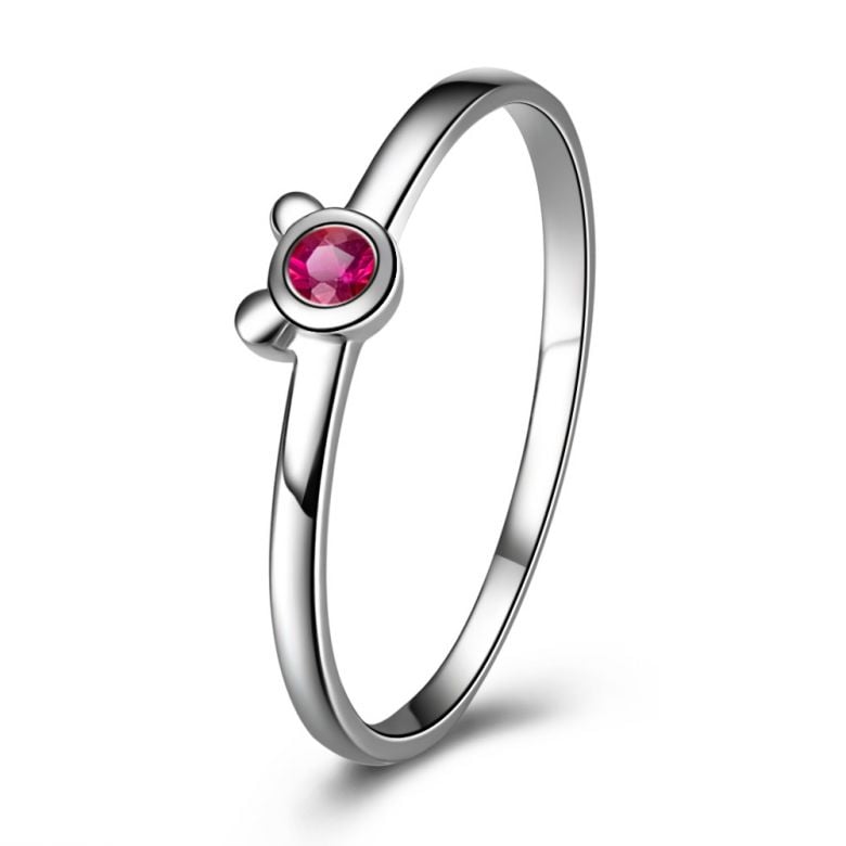 Bague solitaire rubis - Or blanc 18 carats - Mon petit ourson - 1