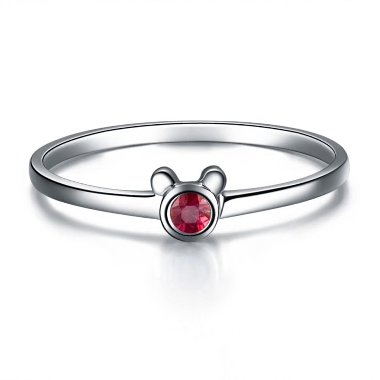 Bague solitaire rubis - Or blanc 18 carats - Mon petit ourson - 2