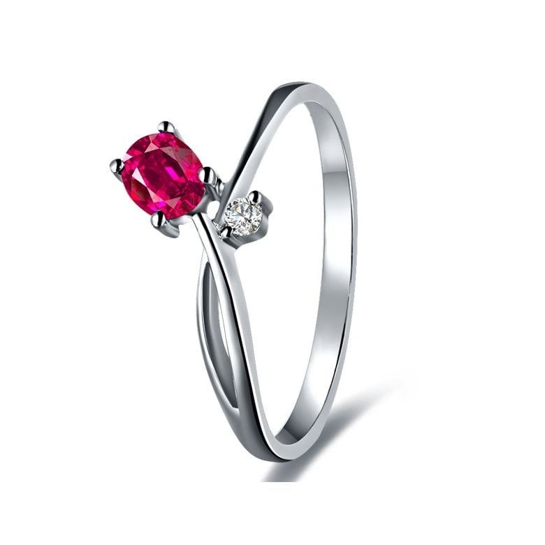Bague en mouvement croisé - Rubis, diamant et or blanc - 1