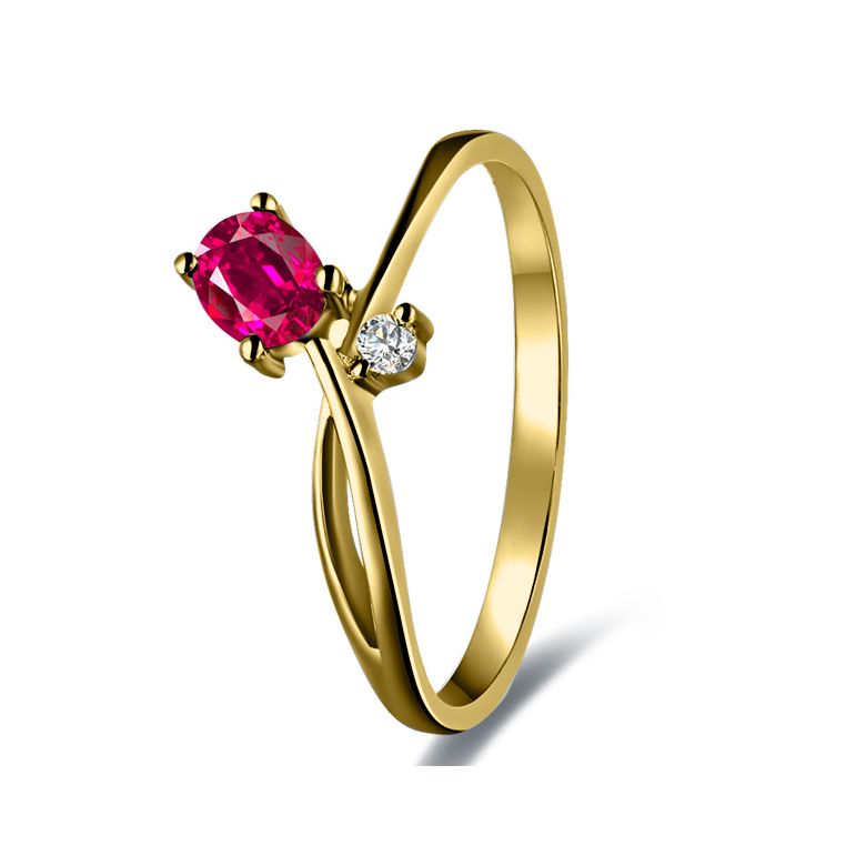 Bague en mouvement croisé - Rubis, diamant et or jaune - 1