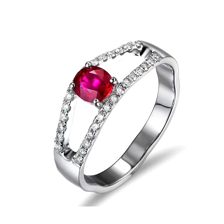 Bague rubis or blanc et diamants sertis - 1