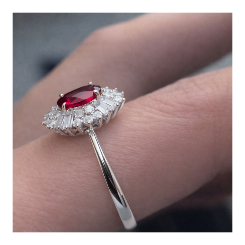 Bague fiançailles rubis, diamants or blanc - 5