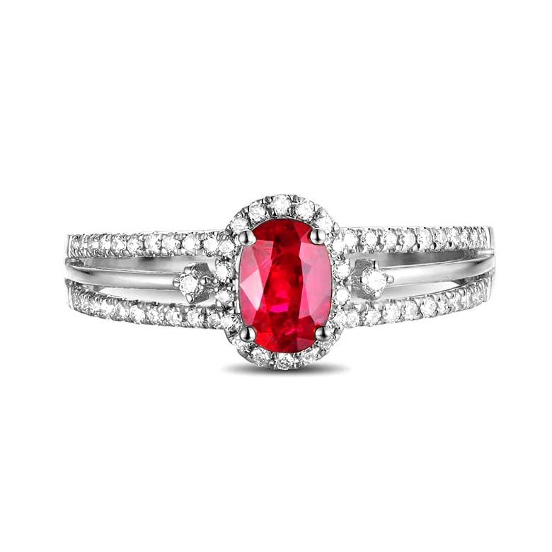 Bague fiançailles rubis or blanc. Diamants - 4
