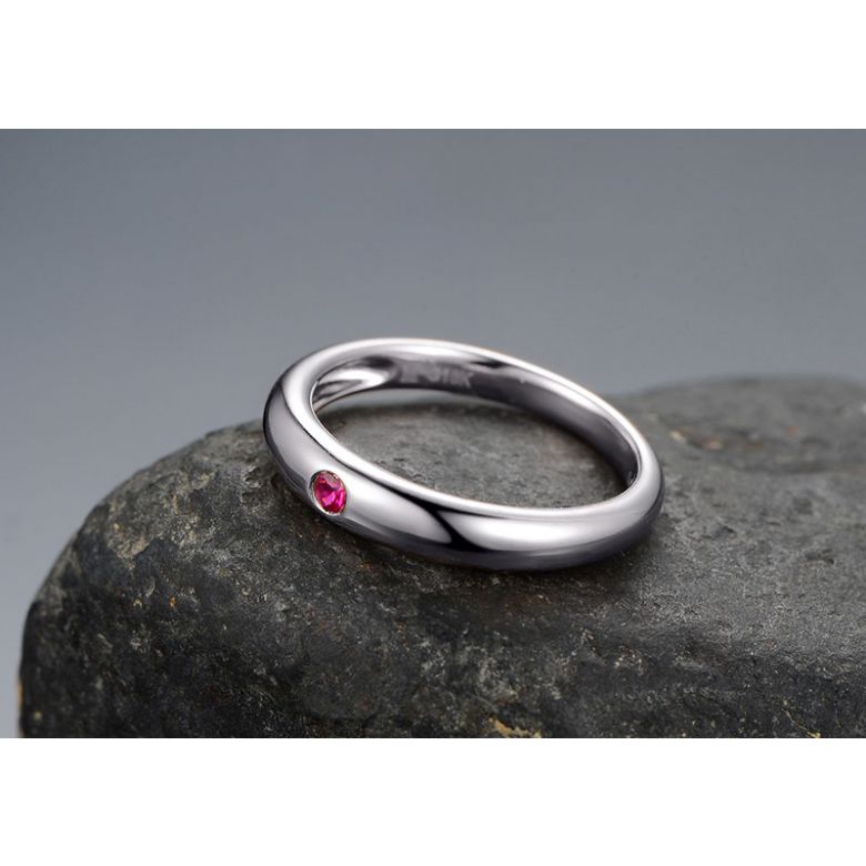 Alliance de Mariage Or blanc 18cts et Rubis rouge rosé - 4