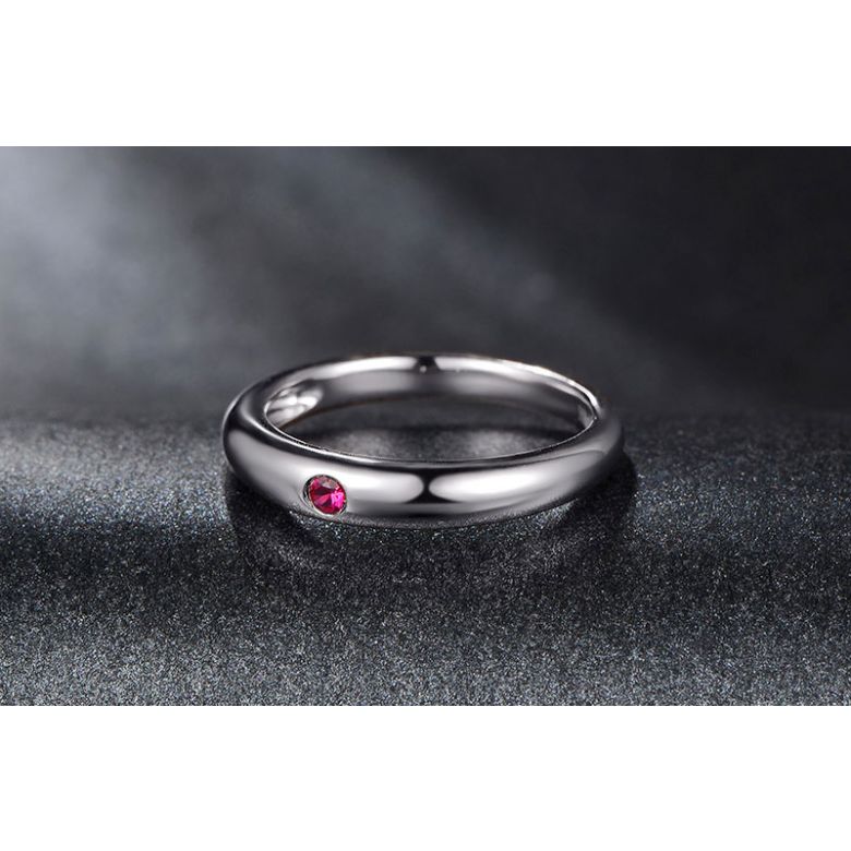 Alliance de Mariage Or blanc 18cts et Rubis rouge rosé - 5