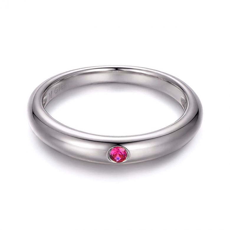 Alliance de Mariage Or blanc 18cts et Rubis rouge rosé - 1