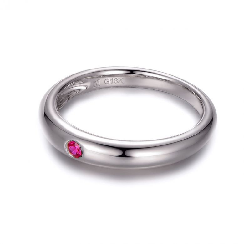 Alliance de Mariage Or blanc 18cts et Rubis rouge rosé - 3