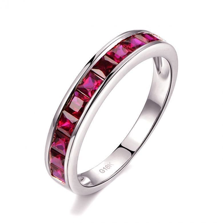 Alliance demi-tour Or blanc - Rubis sertis rails 1.20 carats - 1