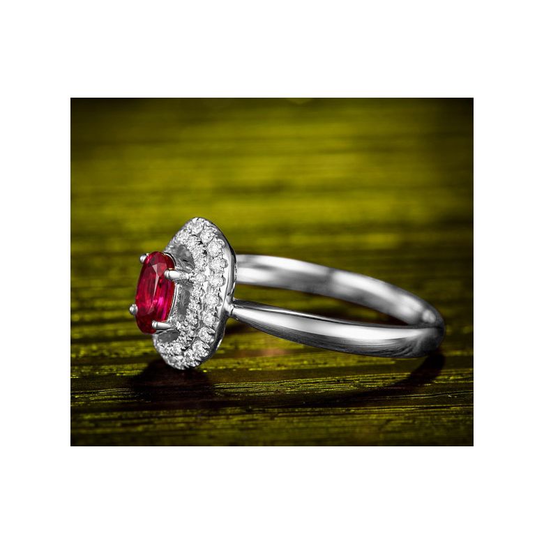 Bague de fiançailles rubis diamants et or blanc - Forme ovale - 3